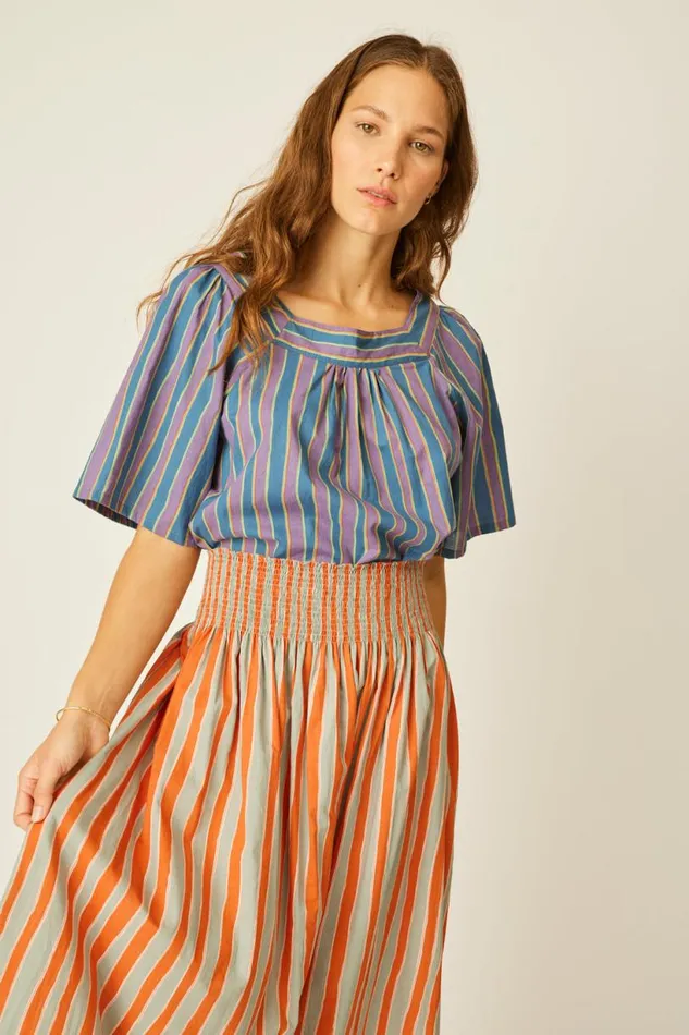 Natalie Martin NIKKI TOP Batik Stripe Lavender Shop Tops