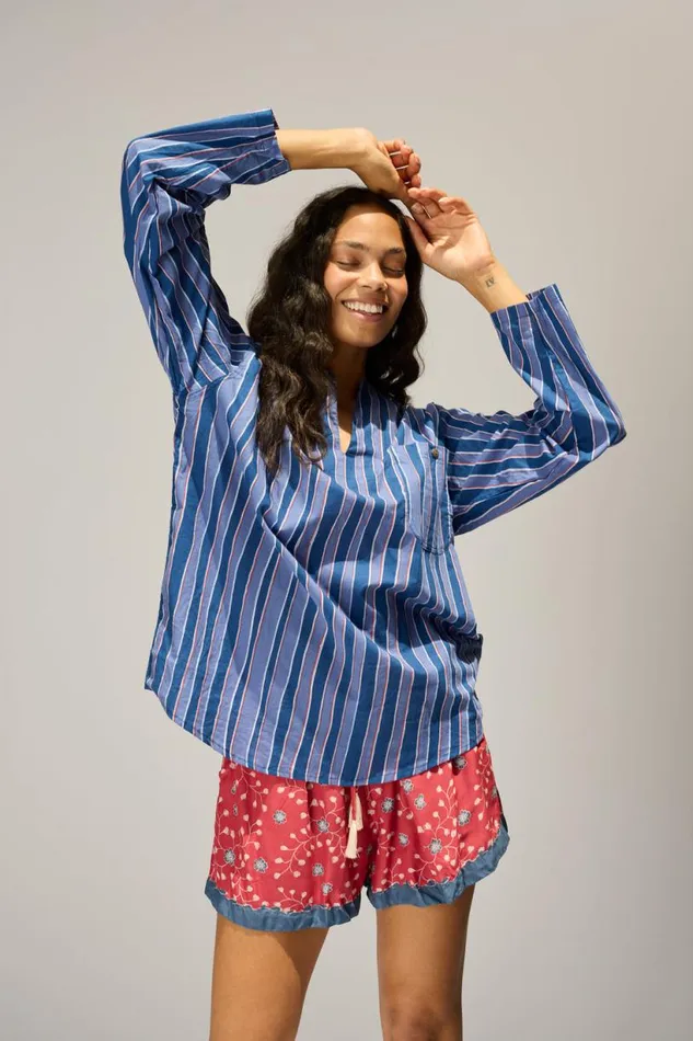 Natalie Martin RYAN SHIRT Batik Stripe Navy Shop Tops