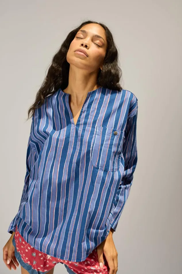 Natalie Martin RYAN SHIRT Batik Stripe Navy Shop Tops