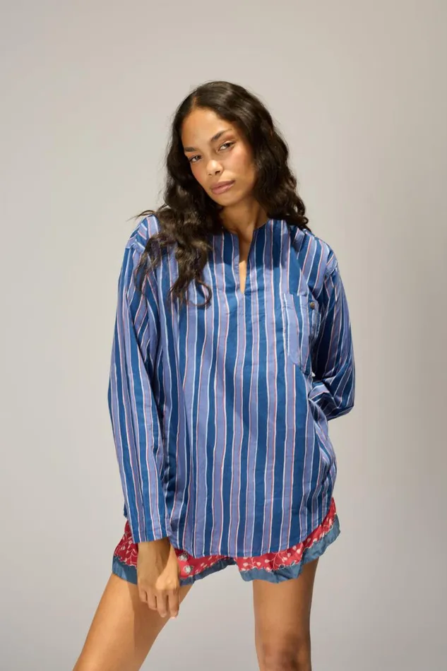 Natalie Martin RYAN SHIRT Batik Stripe Navy Shop Tops