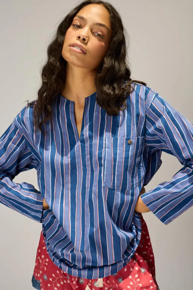 Natalie Martin RYAN SHIRT Batik Stripe Navy Shop Tops