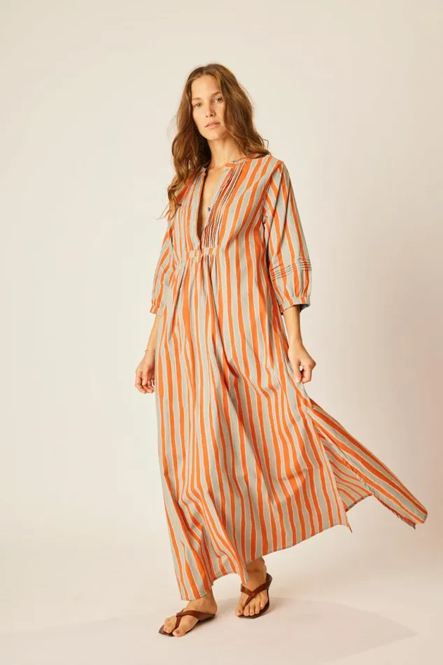 Natalie Martin SAMMIE MAXI Batik Stripe Blood Orange Shop Dresses