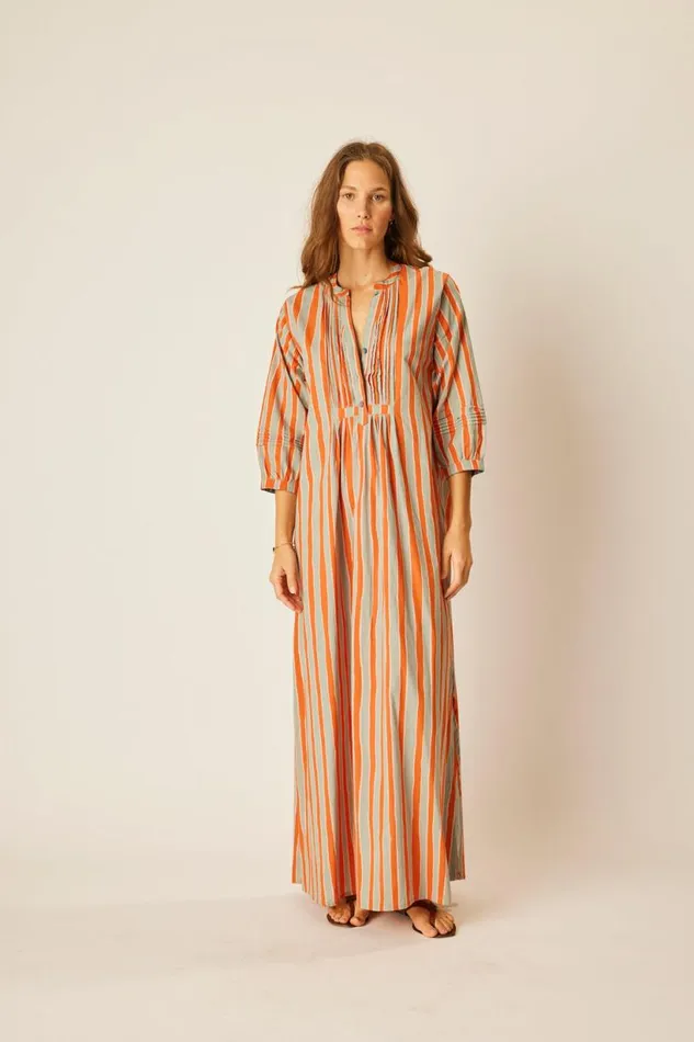 Natalie Martin SAMMIE MAXI Batik Stripe Blood Orange Shop Dresses