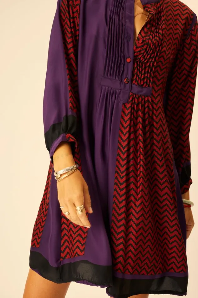 Natalie Martin SAMMIE SHORT DRESS Block Zigzag Aubergine Shop Dresses