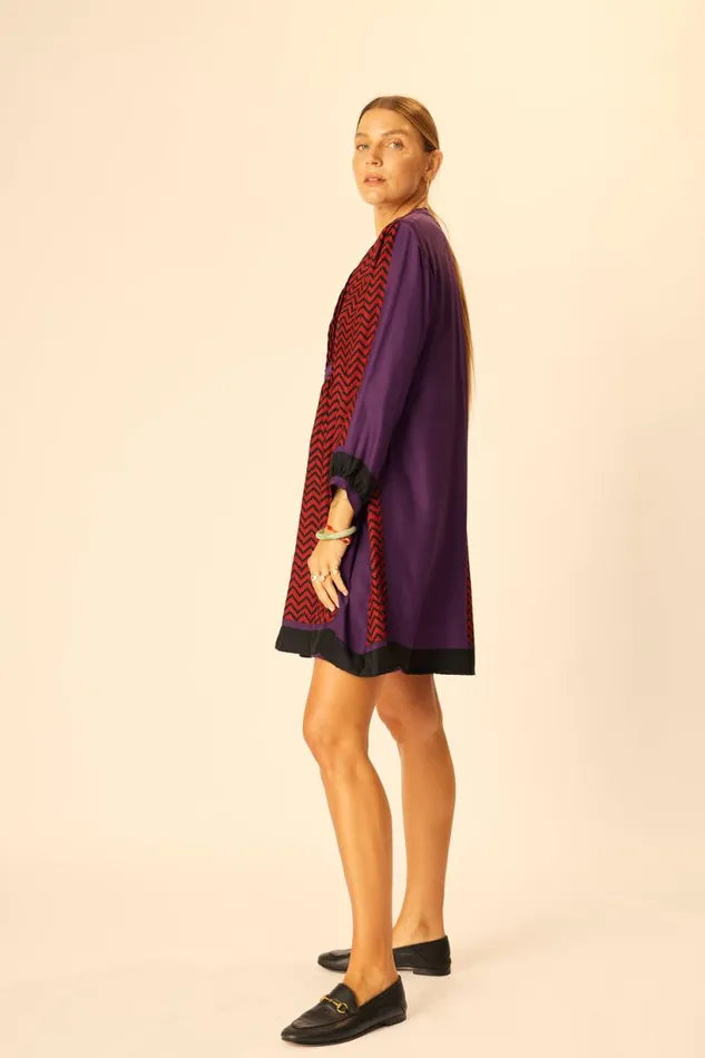 Natalie Martin SAMMIE SHORT DRESS Block Zigzag Aubergine Shop Dresses