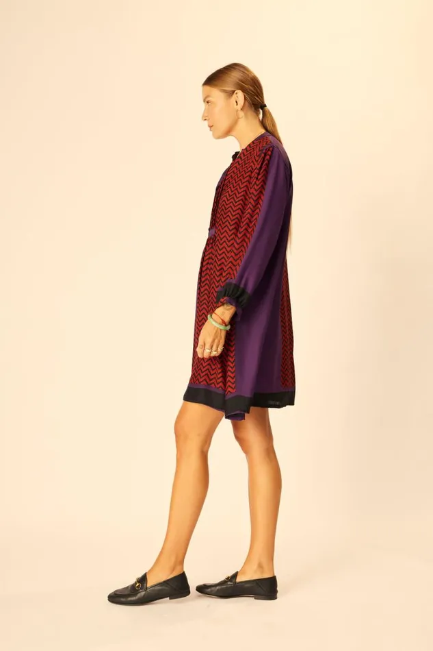 Natalie Martin SAMMIE SHORT DRESS Block Zigzag Aubergine Shop Dresses