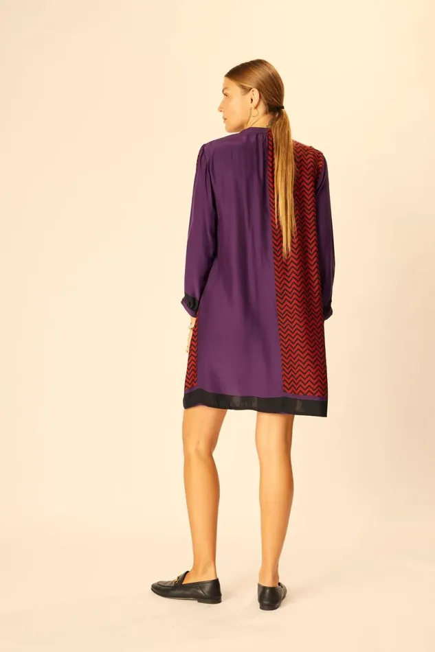 Natalie Martin SAMMIE SHORT DRESS Block Zigzag Aubergine Shop Dresses