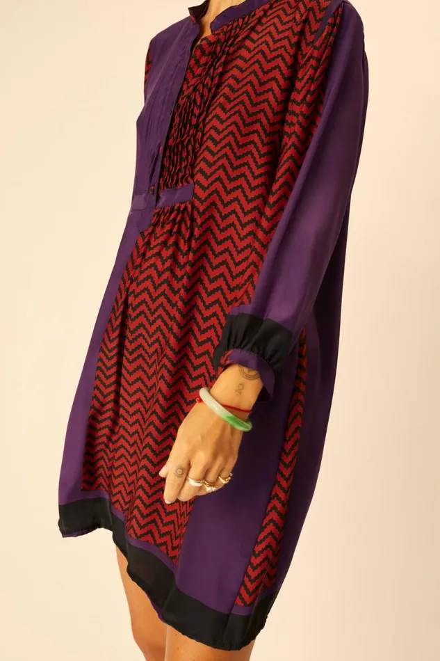 Natalie Martin SAMMIE SHORT DRESS Block Zigzag Aubergine Shop Dresses