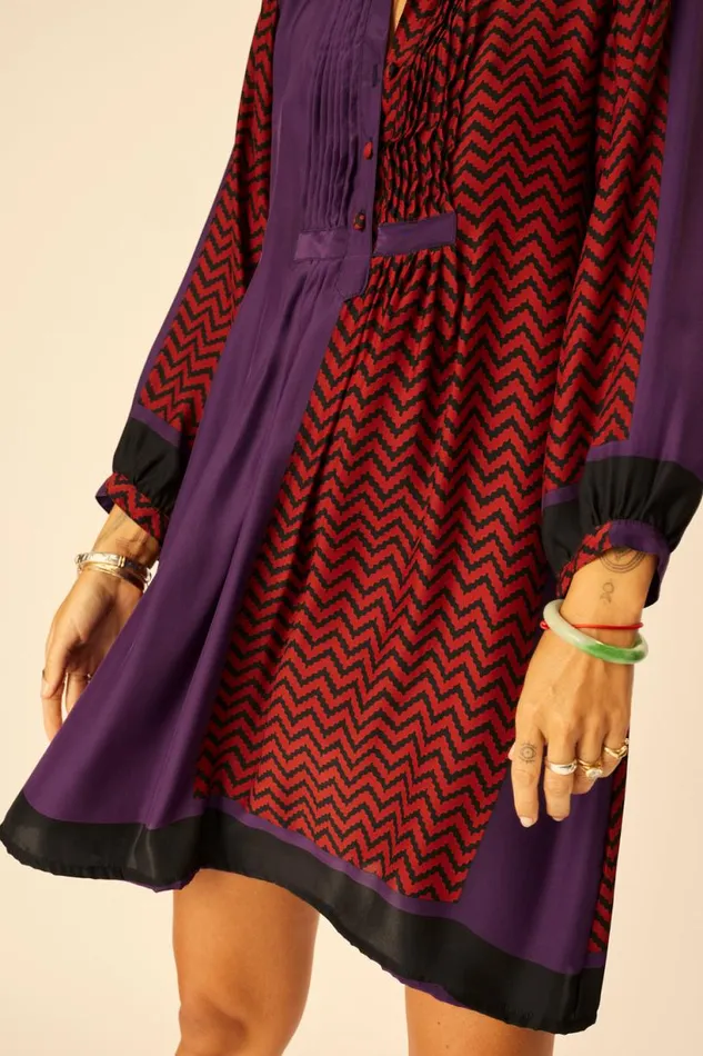 Natalie Martin SAMMIE SHORT DRESS Block Zigzag Aubergine Shop Dresses