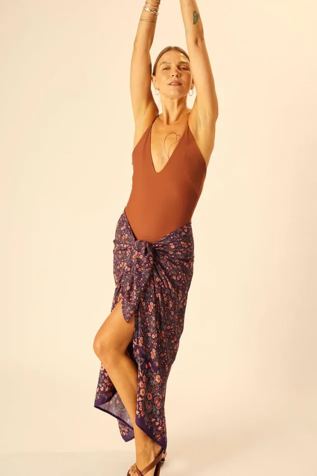 Natalie Martin SARONGSCARF Petite Fleur Aubergine Shop Bottoms