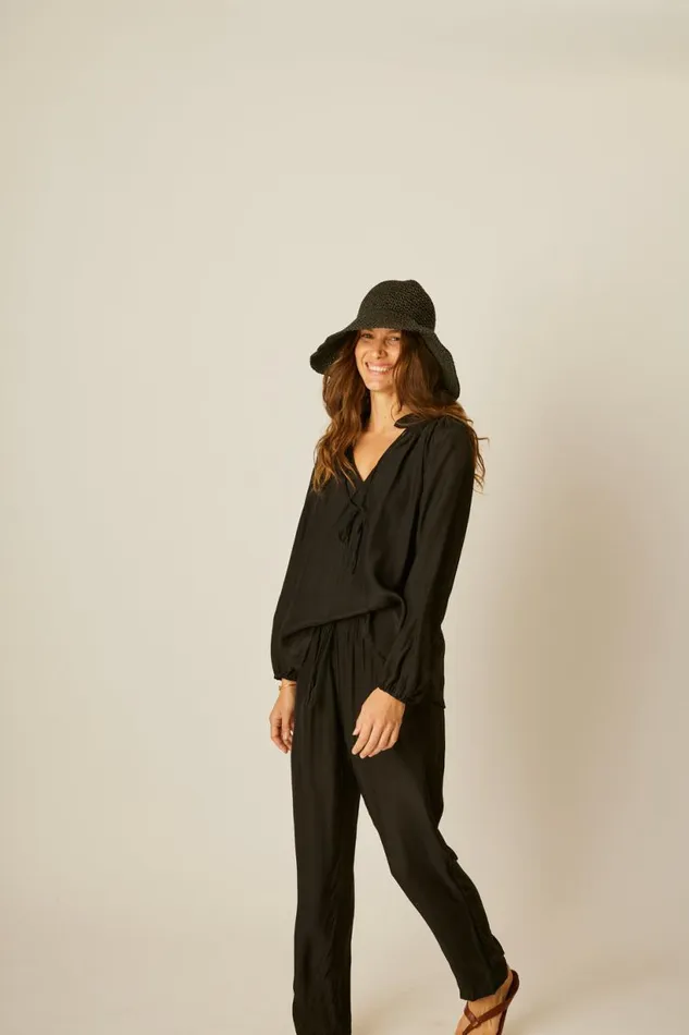 Natalie Martin STRAW BUCKET HAT Black Shop Accessories