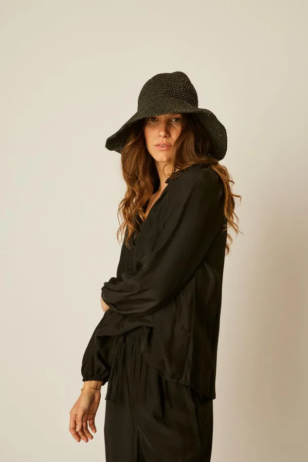 Natalie Martin STRAW BUCKET HAT Black Shop Accessories