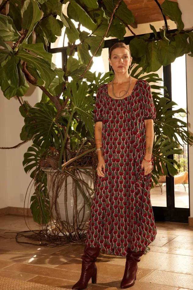 Natalie Martin VIVI DRESS Tulip Print Venetian Red Shop Dresses