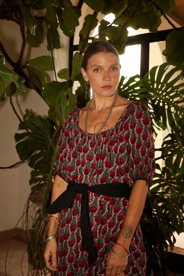 Natalie Martin VIVI DRESS Tulip Print Venetian Red Shop Dresses