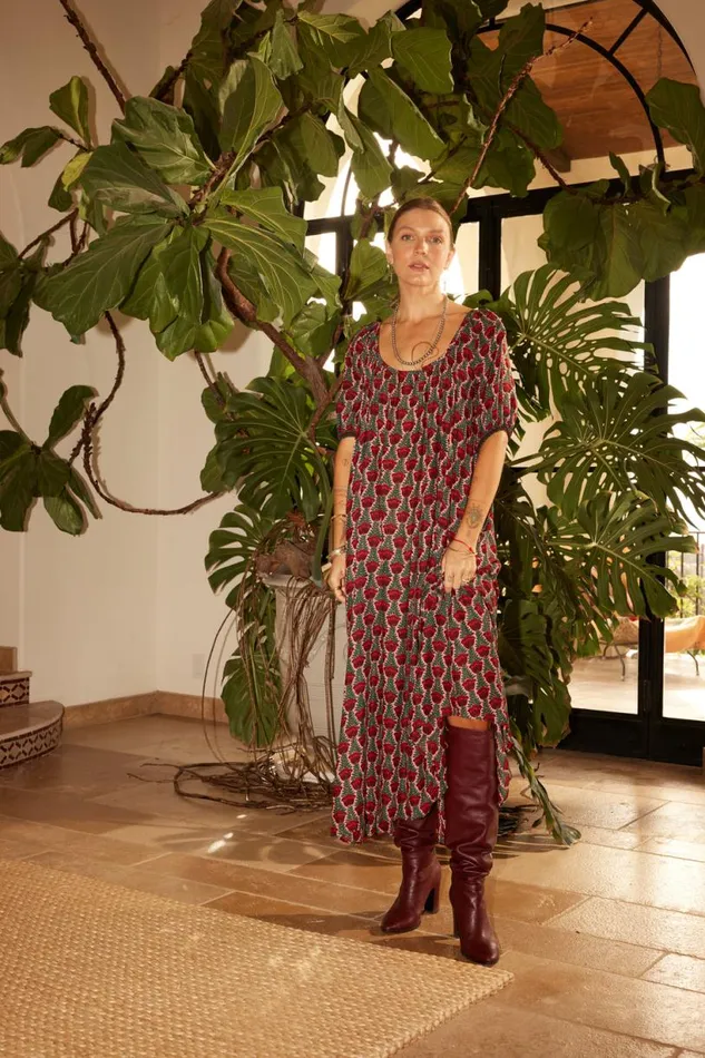 Natalie Martin VIVI DRESS Tulip Print Venetian Red Shop Dresses