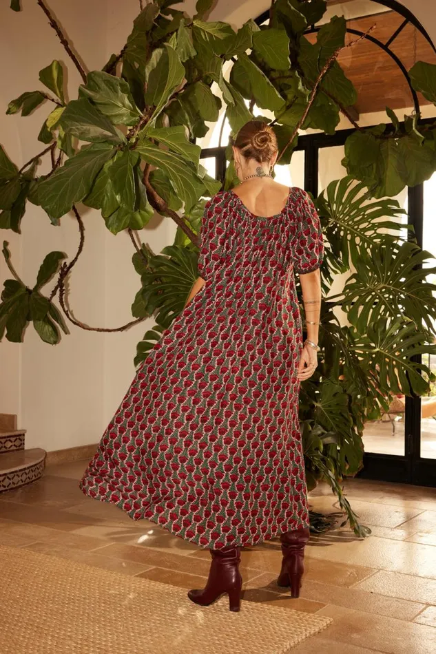 Natalie Martin VIVI DRESS Tulip Print Venetian Red Shop Dresses