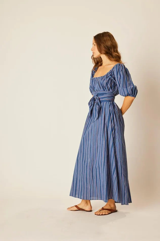 Natalie Martin VIVI DRESS WITH MATCHING SASH BELT Batik Stripe Navy Shop Dresses