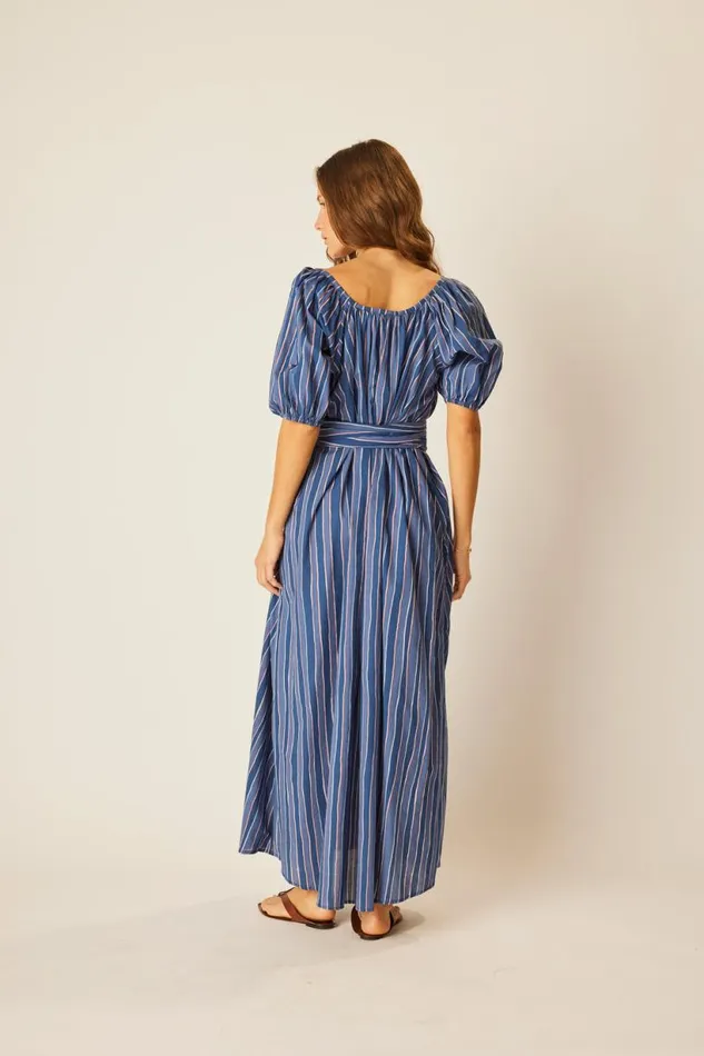 Natalie Martin VIVI DRESS WITH MATCHING SASH BELT Batik Stripe Navy Shop Dresses
