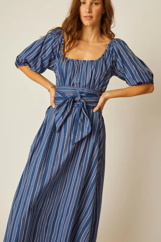 Natalie Martin VIVI DRESS WITH MATCHING SASH BELT Batik Stripe Navy Shop Dresses