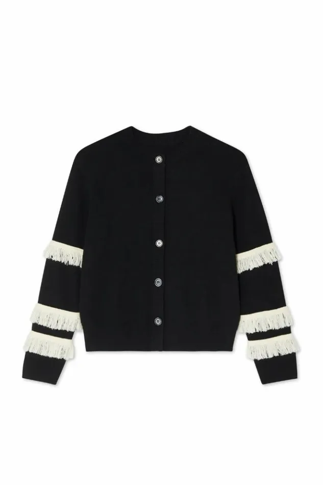 Never Fully Dressed Black And Cream Fringe Holly Cardigan Women Knitwear