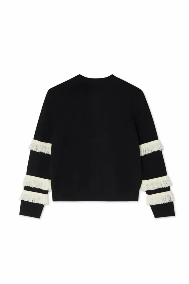 Never Fully Dressed Black And Cream Fringe Holly Cardigan Women Knitwear