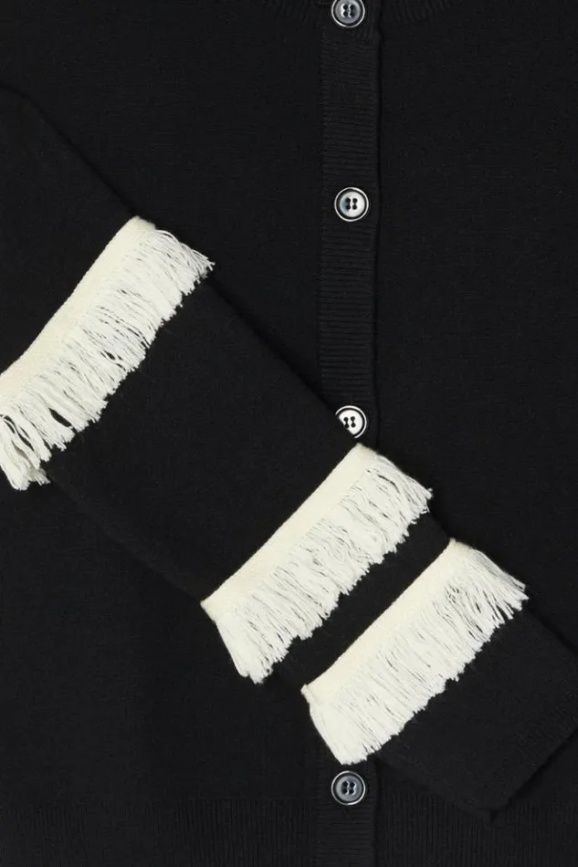 Never Fully Dressed Black And Cream Fringe Holly Cardigan Women Knitwear