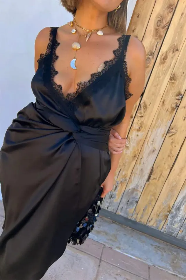 Never Fully Dressed Black Meela Lace Trim Dress Women Summer Somewhere