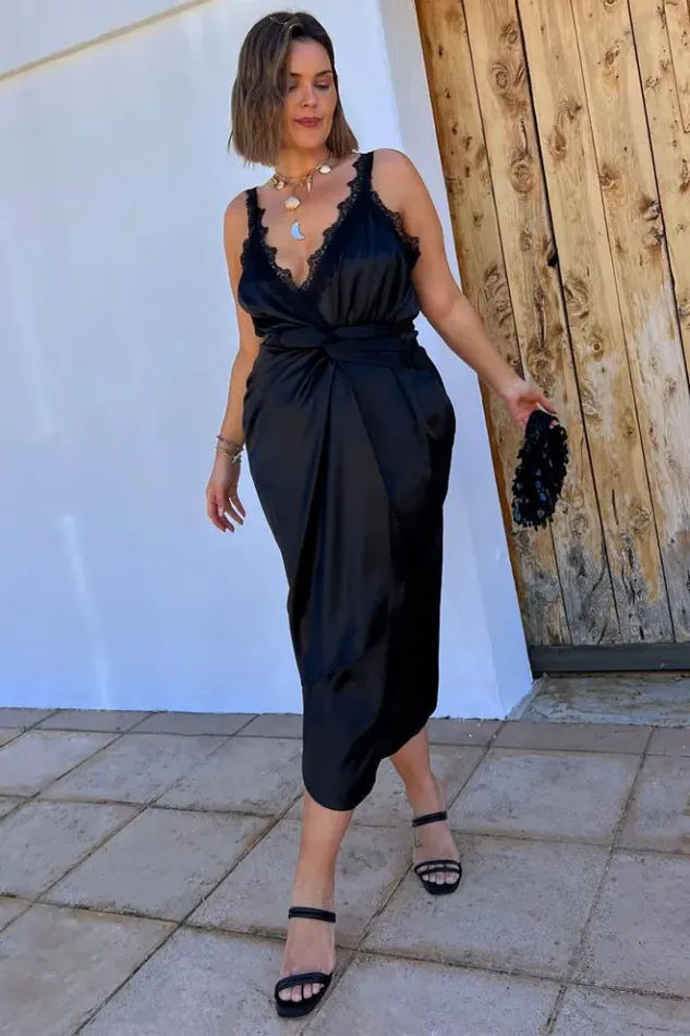 Never Fully Dressed Black Meela Lace Trim Dress Women Summer Somewhere