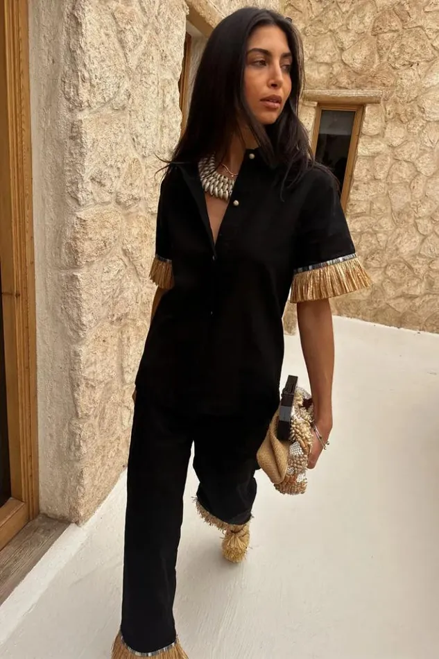 Never Fully Dressed Black Raffia Shirt Women Shirts