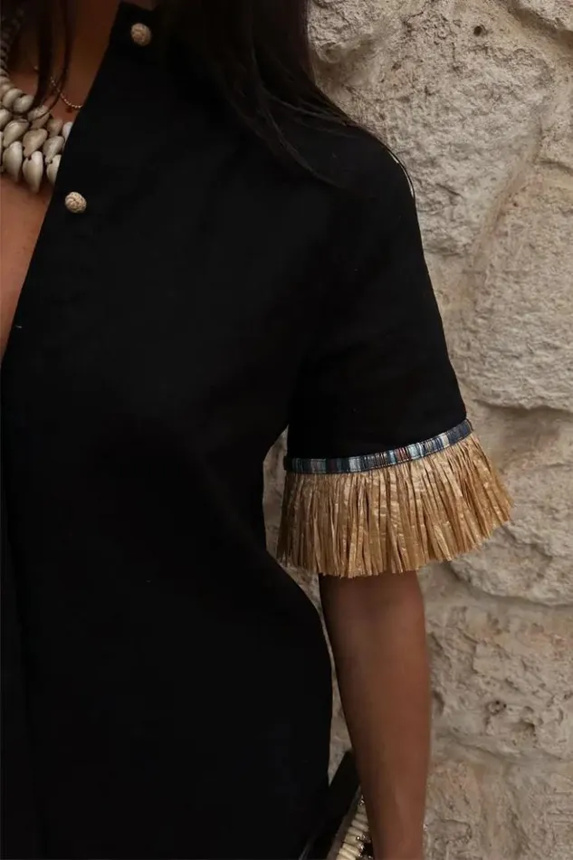 Never Fully Dressed Black Raffia Shirt Women Shirts