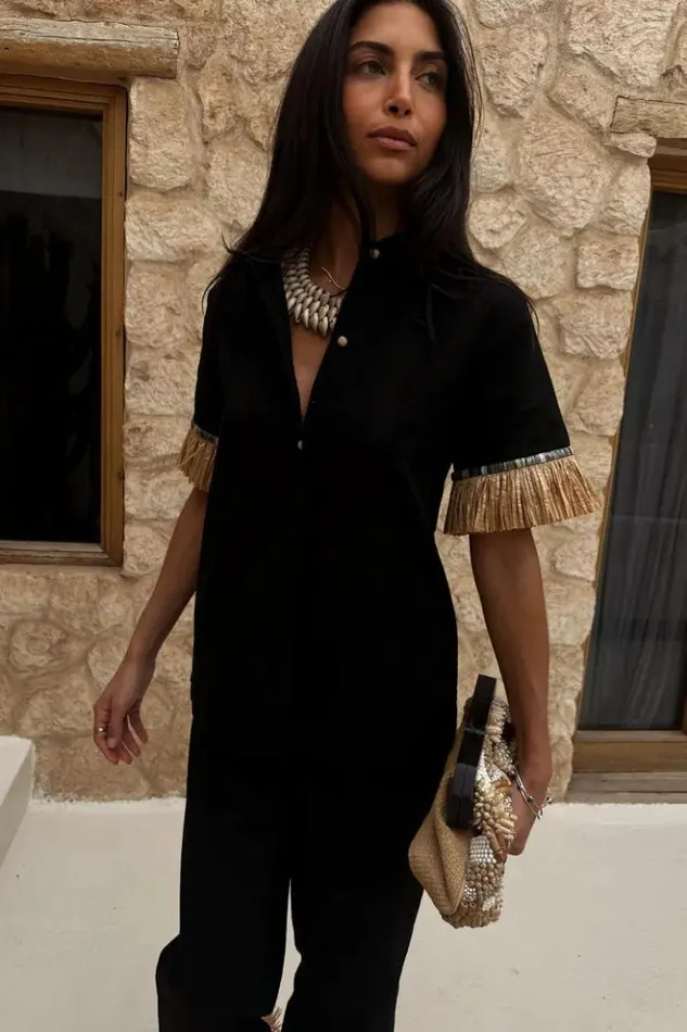 Never Fully Dressed Black Raffia Shirt Women Shirts