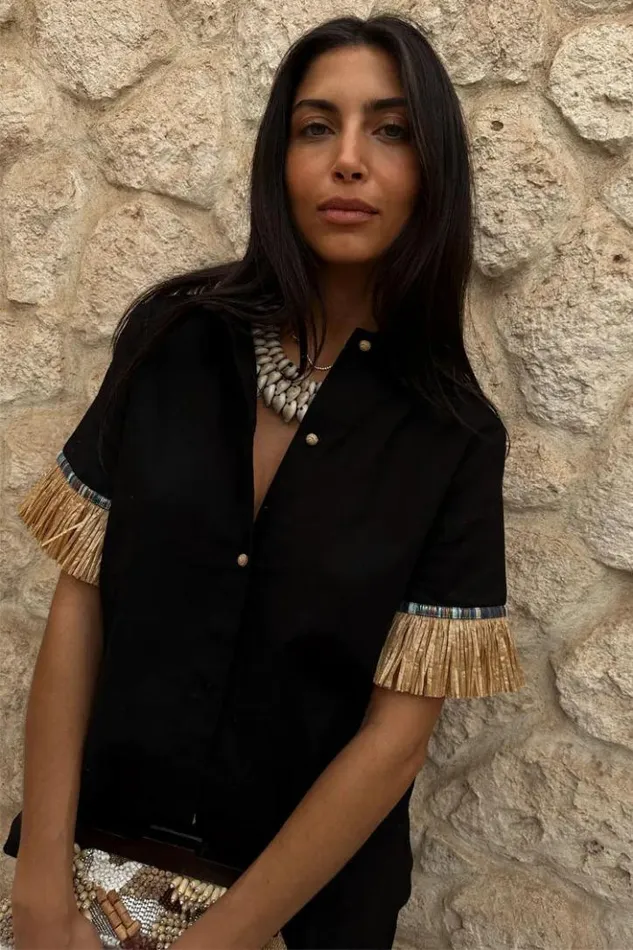 Never Fully Dressed Black Raffia Shirt Women Shirts
