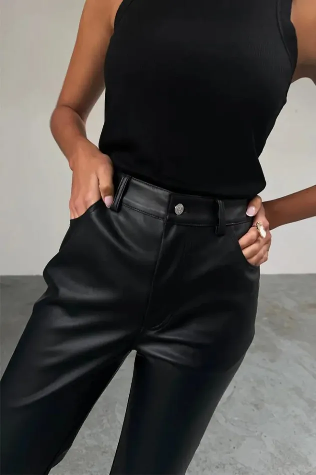 Never Fully Dressed Black Vegan Leather Trousers Women Trousers and Shorts