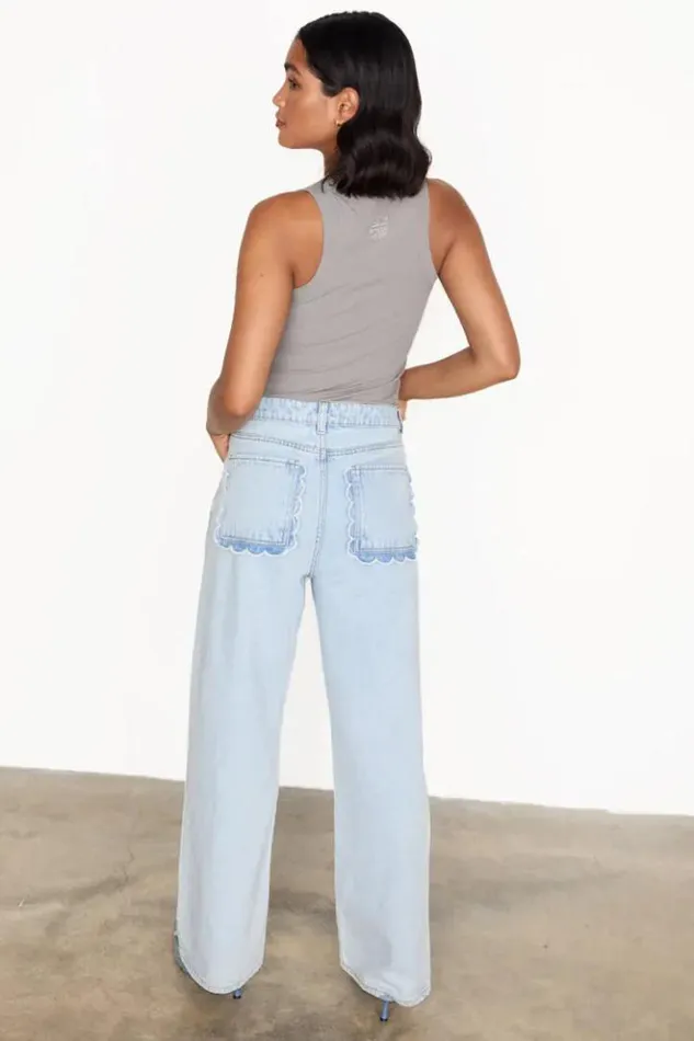 Never Fully Dressed Blue Scallop Detail Jeans Petite Women Trousers and Shorts