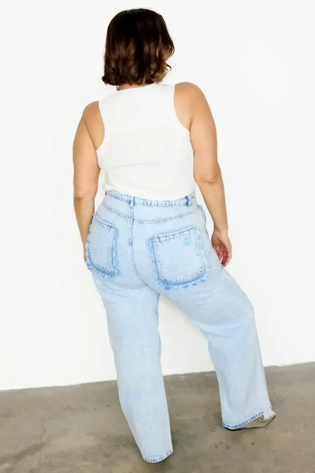 Never Fully Dressed Blue Scallop Detail Jeans Petite Women Trousers and Shorts