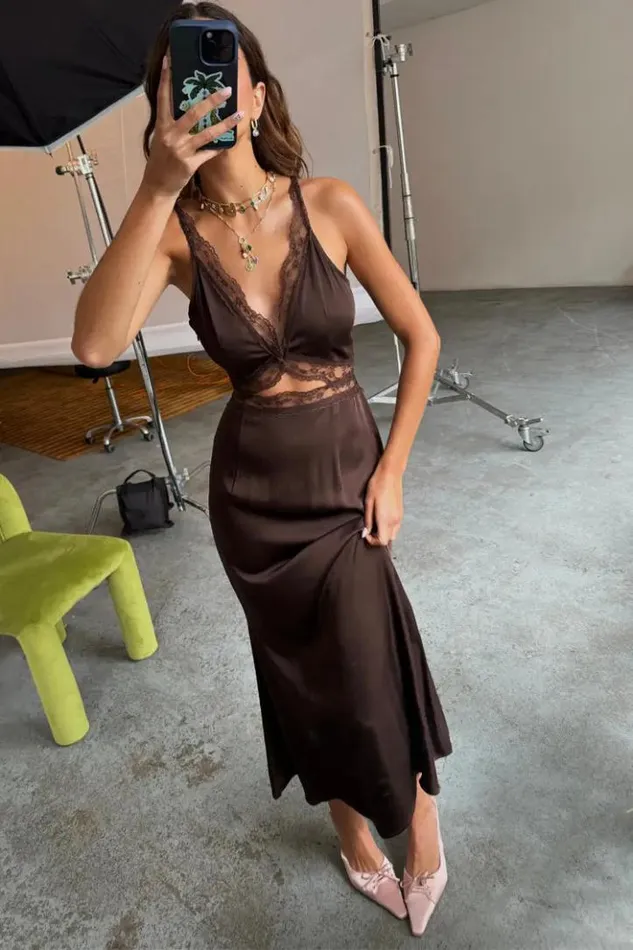 Never Fully Dressed Chocolate Mimi Dress Women Wedding Guest
