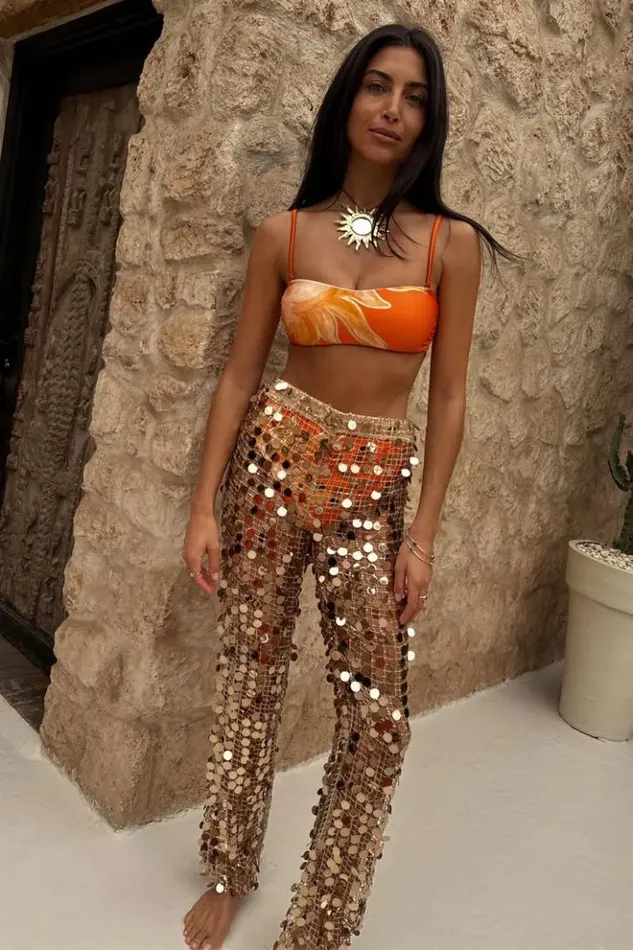 Never Fully Dressed Gold Disk Trousers Women Swim