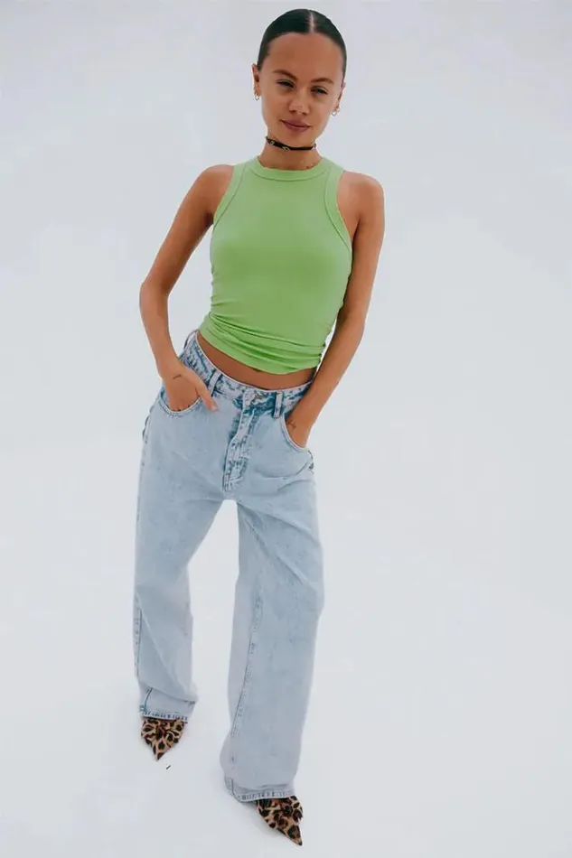 Never Fully Dressed Green Ribbed Tank Top Women Tops and TShirts