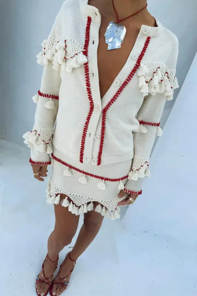 Never Fully Dressed Ivory And Red Harper Cardigan Women Knitwear Never Fully Dressed Ivory And Red Harper Cardigan Women Knitwear