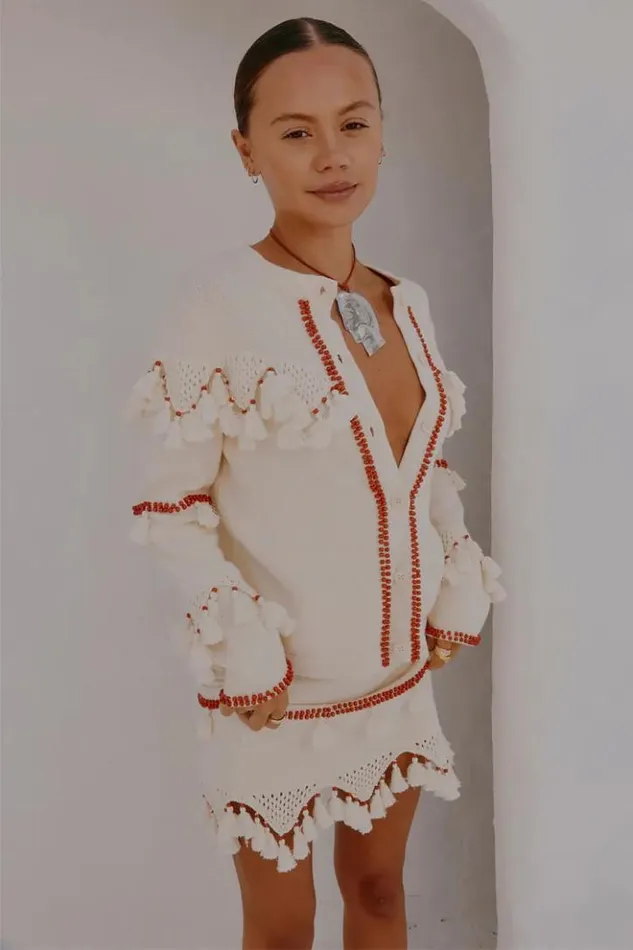 Never Fully Dressed Ivory And Red Harper Cardigan Women Knitwear Never Fully Dressed Ivory And Red Harper Cardigan Women Knitwear