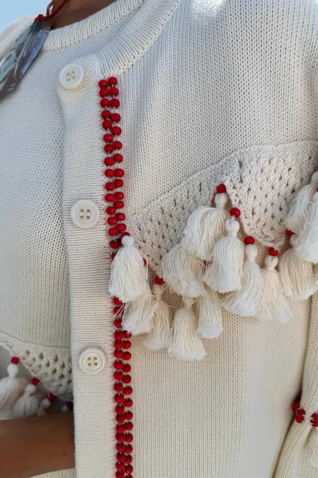 Never Fully Dressed Ivory And Red Harper Cardigan Women Knitwear Never Fully Dressed Ivory And Red Harper Cardigan Women Knitwear