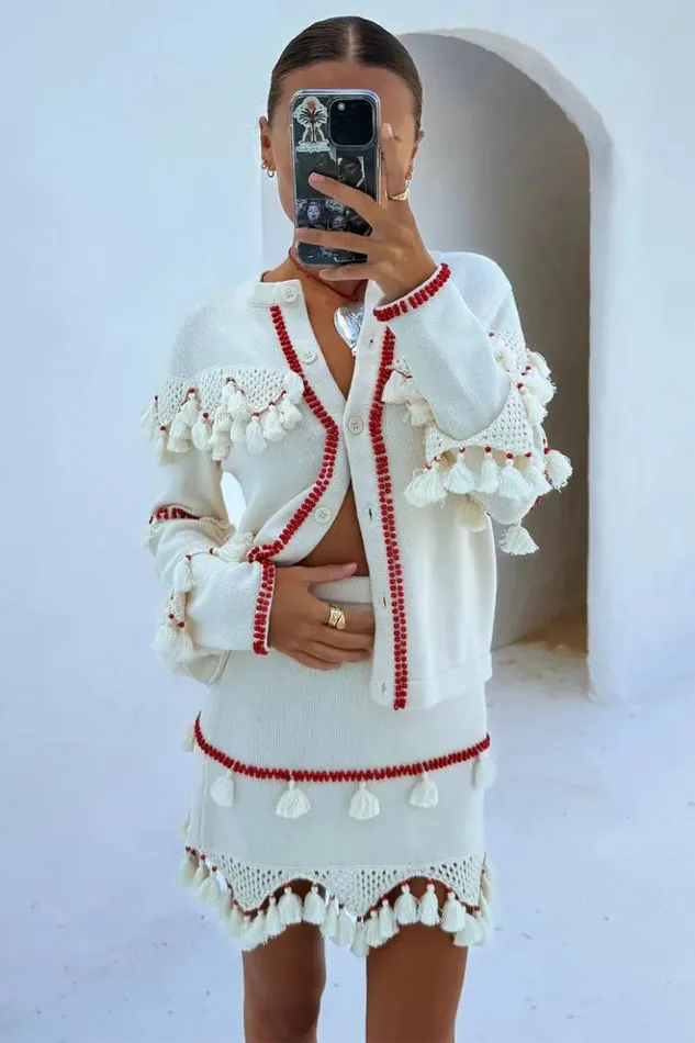 Never Fully Dressed Ivory And Red Harper Cardigan Women Knitwear Never Fully Dressed Ivory And Red Harper Cardigan Women Knitwear