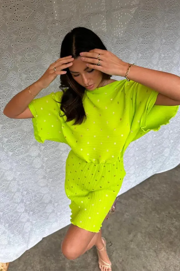 Never Fully Dressed Lime Plisse Mini Tilly Dress Petite Women Petite