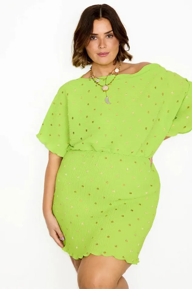 Never Fully Dressed Lime Plisse Mini Tilly Dress Petite Women Petite