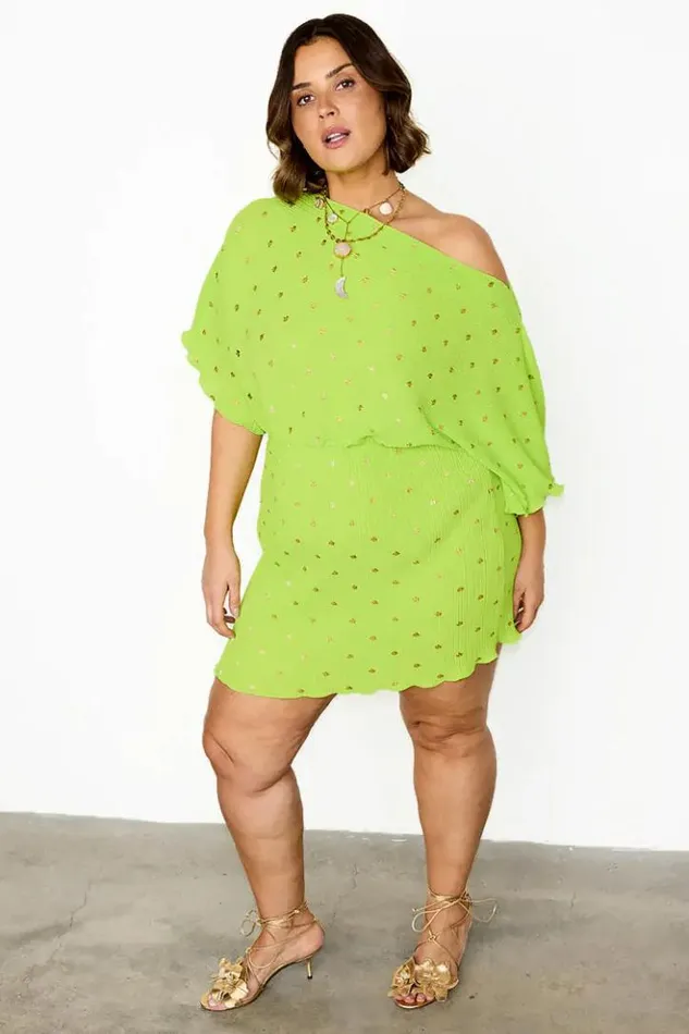 Never Fully Dressed Lime Plisse Mini Tilly Dress Petite Women Petite