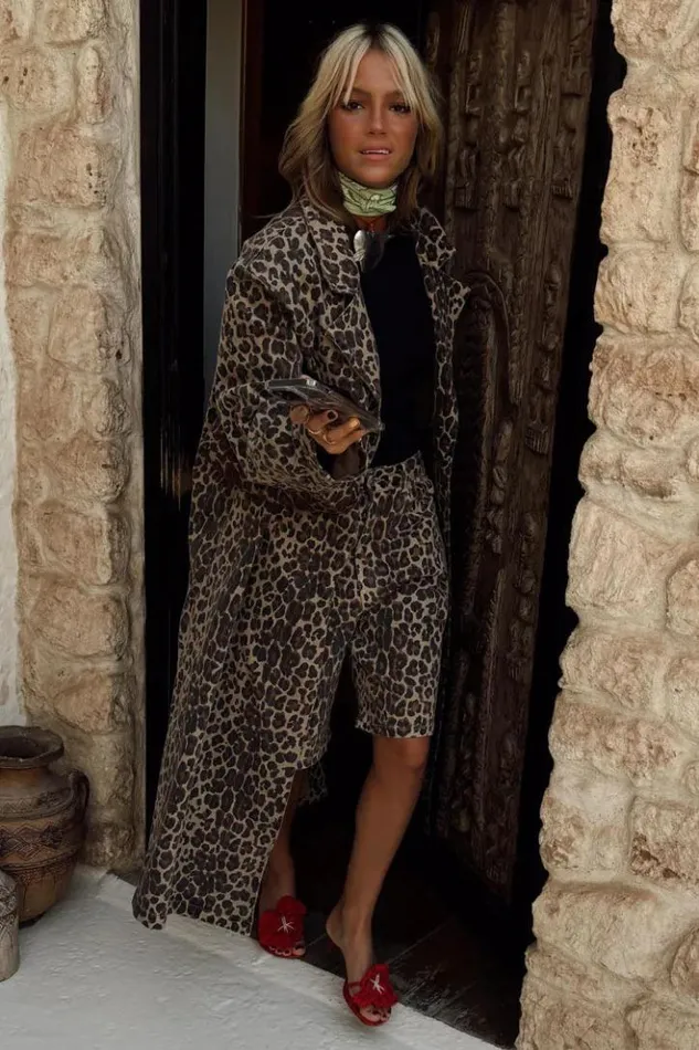 Never Fully Dressed Lucia Leopard Denim 55 Coat Women Jackets and Coats