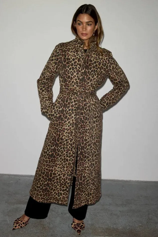 Never Fully Dressed Lucia Leopard Denim 55 Coat Women Jackets and Coats