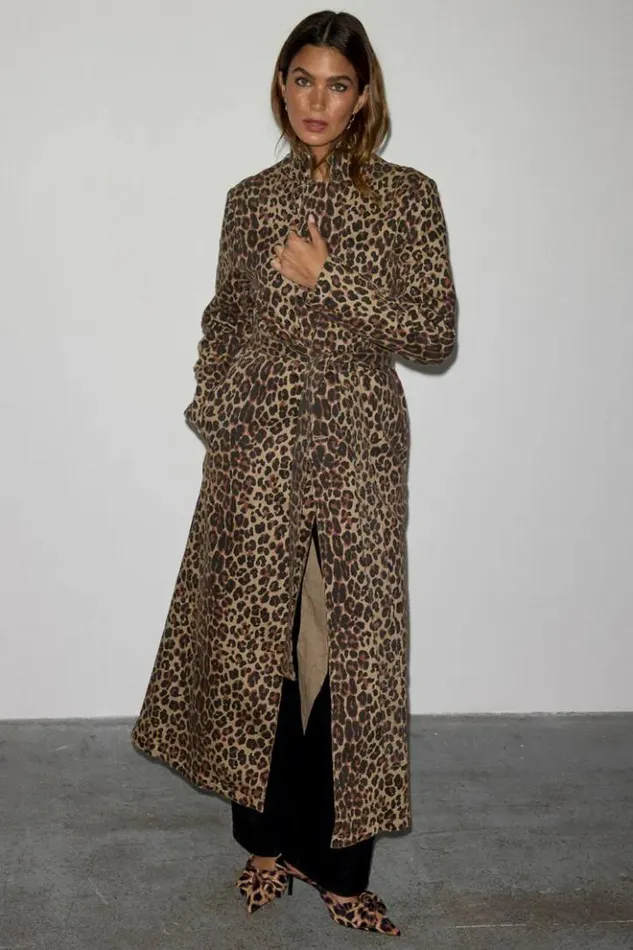 Never Fully Dressed Lucia Leopard Denim 55 Coat Women Jackets and Coats