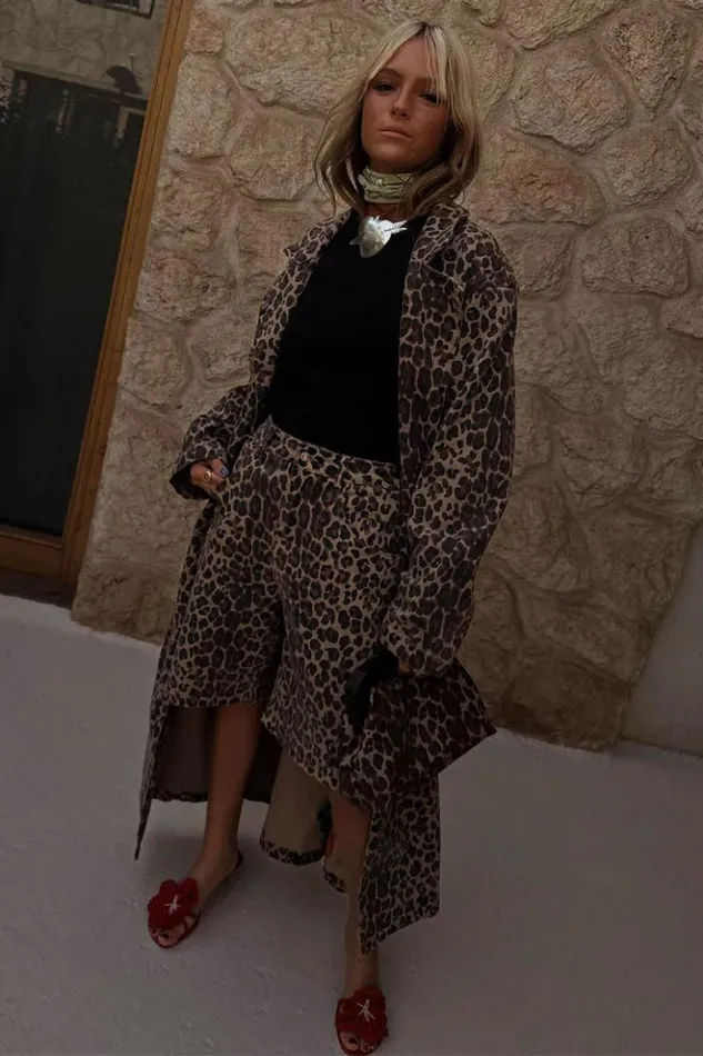 Never Fully Dressed Lucia Leopard Denim 55 Coat Women Jackets and Coats