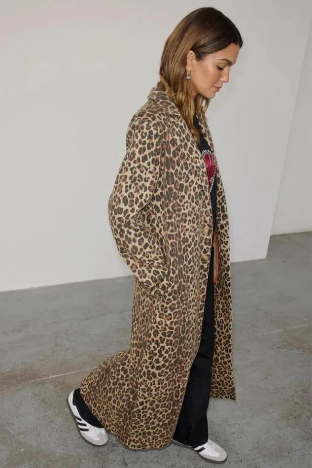 Never Fully Dressed Lucia Leopard Denim 55 Coat Women Jackets and Coats